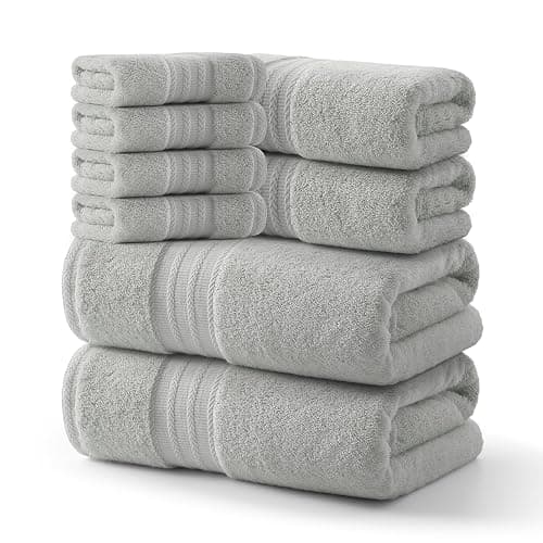 REDKISS 8 Piece Grey Towels Set - 100% Cotton Towels Set with 2 Large Bath Towels, 2 Hand, 4 Washcloths, 600 GSM Highly Absorbent Bath Towel Sets, Gray Quick Dry Shower Towel for Family Gym - Image 1