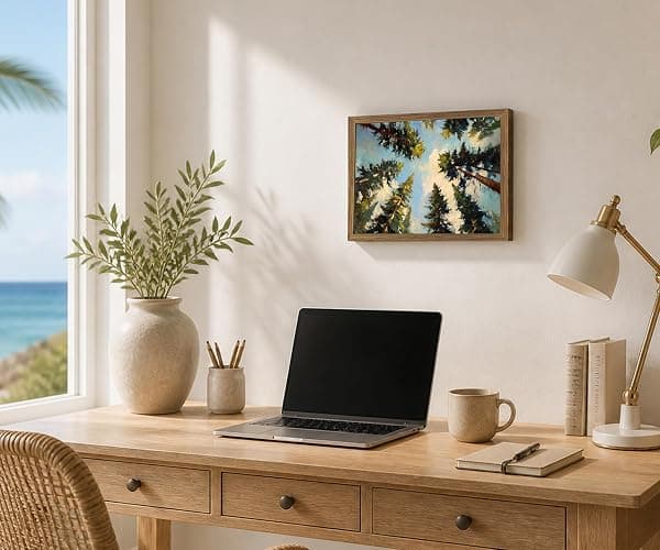Framed Pine Forest Wall Art Canvas Print Summer Woodland Landscape Painting Cottagecore Pine Tree Picture Wall Decor for Living Room Bedroom Nursery Office12x16 In thumbnail 5