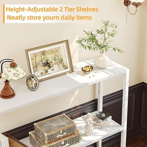 TIQLAB Small Entryway Table, 29.5" Narrow Console Table with Shelves, Sofa Table, Couch Table, Side Table, Entry Table for Hallway, Living Room, Small Space, White thumbnail 7
