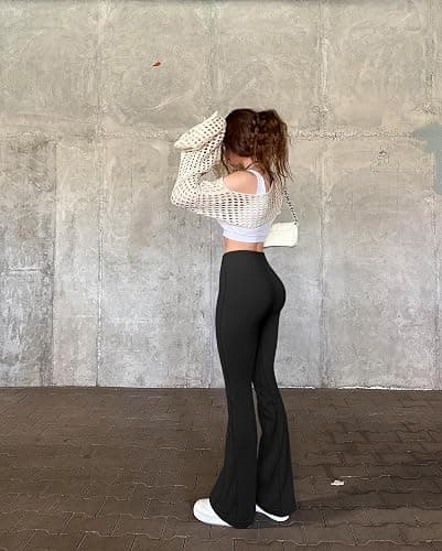 OQQ Women's Flared Pants High Waisted Yoga Leggings Stretchy Bell Buttom Wide Leg thumbnail 5