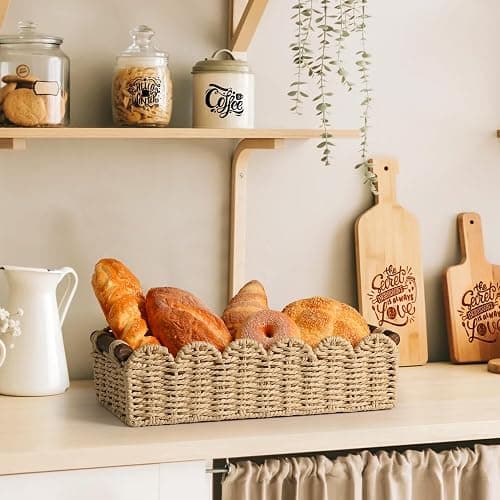 Toilet Paper Storage Basket Bathroom Counter Organizer Wicker Baskets for Organizing Cute Basket for Apartment Bedroom Nursery Room Kitchen Bathroom Decor -Beige thumbnail 7