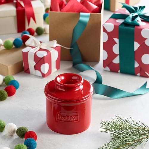 Butter Bell - The Original Butter Bell crock by L Tremain, a Countertop French Ceramic Butter Dish Keeper for Spreadable Butter, Café Retro Collection, Maraschino Red, Glossy Finish thumbnail 2