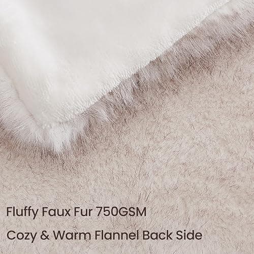 L'AGRATY Faux Fur Throw Blanket: 60''x 80'' Luxury Fluffy Plush Thick Faux Fur Blanket for Bed Couch Sofa - Cozy Soft Fuzzy Blankets for Women Man: Minky Couture Decoration Blanket (White Beige) thumbnail 6