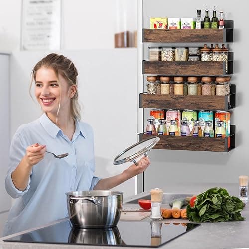 Vetacsion 4 Pack Moveable Fridge Magnetic Spice Racks,Metal(Wood) thumbnail 4