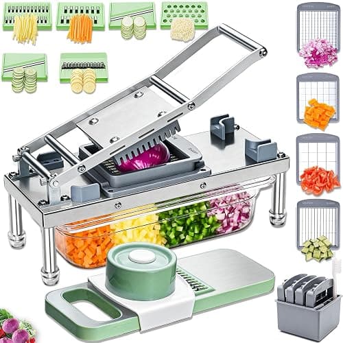 Stainless steel Vegetable Chopper, Veggie Chopper With 10 Blades, Onion Dicer with Container, Food Cutter & Grater Mandoline Slicer - Image 1