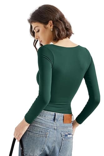 SUUKSESS Women Square Neck Long Sleeve Tops Double Lined Going Out T Shirts thumbnail 5