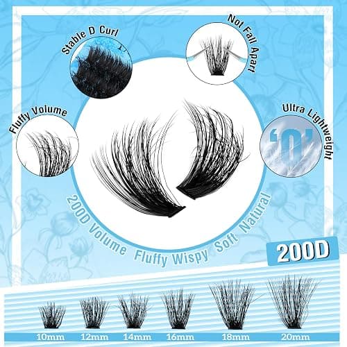 Yawamica Lash Clusters Kit 200D Fluffier Volume Cluster Eyelash Extensions Kit 10-20mm DIY Lash Extension Kit with Lash bond and Lash Remover and Lash Applicator for DIY Lash (200D-10-20MM Kit) thumbnail 4