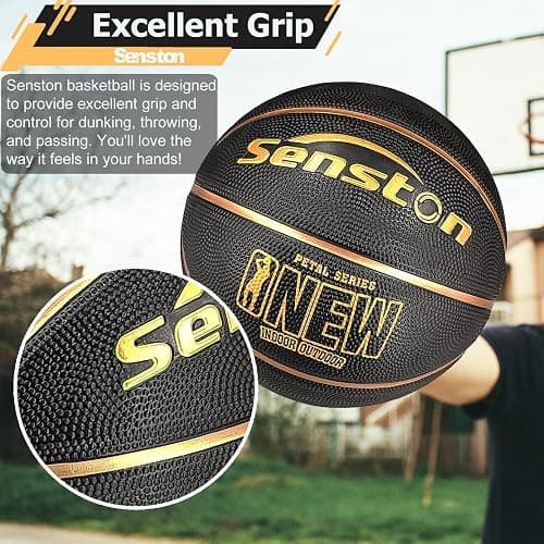 Senston 27.5''/29.5'' Outdoor Basketball Excellent Elasticity/Grip Rubber Basketballs with Pump, Durable Size 5/7 Men Basketball thumbnail 7