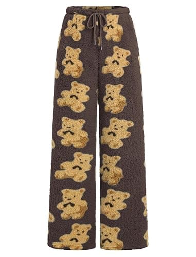 ZAFUL Women's Fuzzy Plush Pajama Pants Drawstring Elastic Waist Wide Leg Teddy Pj Bottoms Lounge Pants thumbnail 2