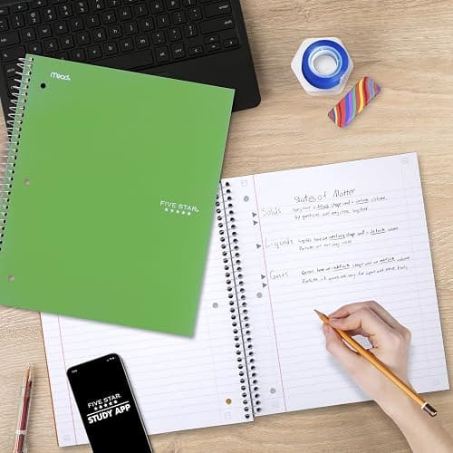 Five Star Spiral Notebook + Study App, 6 Pack, 1 Subject, Wide Ruled 8" x 10.5" Paper, 100 Sheets, Fights Ink Bleed, Water Resistant Cover, Assorted Colors (38042) thumbnail 2