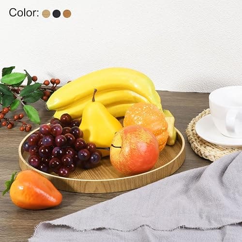 PATIKIL Wood Serving Tray 8 Inch, Round Decorative Platter for Home Decor Kitchen Table Candle Holder, Black thumbnail 5