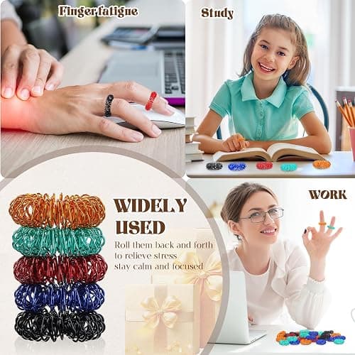 Blulu 50 Pcs Acupressure Fidget Rings Spiky Sensory Finger Rings Finger Acupressure Set for Teens, Adults, Silent Stress Reducer and Massager(Orange, Red, Green, Black, Dark Blue) thumbnail 4