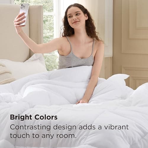 Bedsure Comforters Queen Size Duvet Insert, All Season Bed Comforter, Quilted Down Alternative Duvet, Box Stitched Comforter with Corner Tabs, Machine Washable, 88 x 88 Inches (White) thumbnail 6