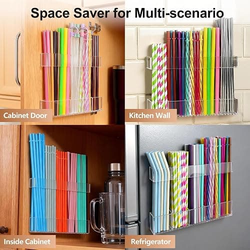 Rycid 9.5” Large Acrylic Straw Holder for Cabinet Door, Reusable Adjustable Two-Part Straws Organizer with Ultra Sticky Adhesive Strips, 2026 Straw Storage for Kitchen Cupboard thumbnail 4