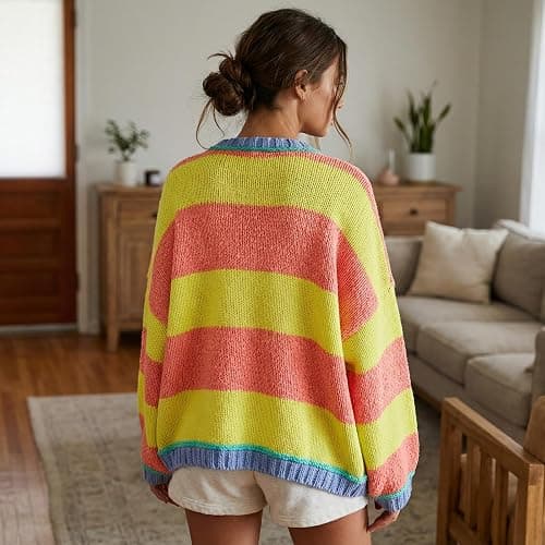 Vintage Sweaters for Women Crewneck Long Sleeve Preppy Oversized Knit Pullover Tops Downtown Girl Aesthetic Clothes thumbnail 7