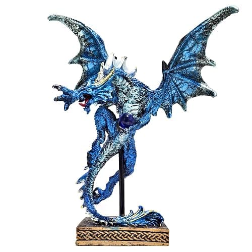 Hmusnwol Dragon Statue-Collectible Figurines Fantasy Gothic Beast - 10.5" Tall Collectible Dragon Sculpture Decor with Blue Orb - Image 1