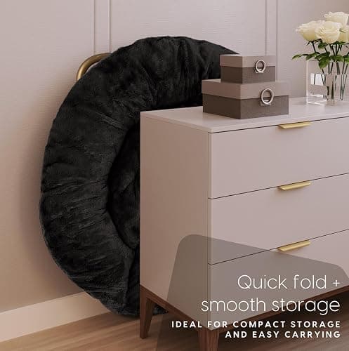 Milliard Saucer Chair For Adults, Teens & Kids, Black, Faux Fur XL Circle Chair for Bedroom, Dorm & Gaming, Foldable Comfy Accent Seat for Small Spaces, Folding Moon / Mushroom / Round Oversized Style thumbnail 6