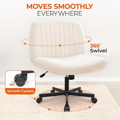 Orange Factory Criss Cross Chair Wheels Wide Cross Legged Office Desk Vanity Chair Comfy Fabric Armless Adjustable Swivel for Home Computer Task (Beige Wheel, Fabric) thumbnail 5