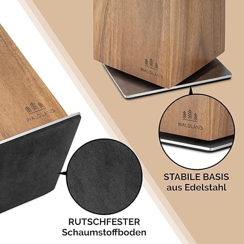 WALDLAND Bloc à couteaux de qualité supérieure sans couteau,Bloc à couteaux magnétique et rotatif à 360°,En bois d'acacia élégant et robuste,Bloc en bois,Organiseur de cuisine thumbnail 5