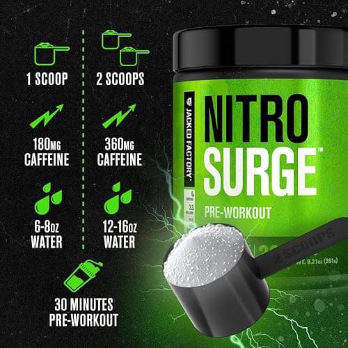 Jacked Factory NITROSURGE Pre Workout Supplement - Endless Energy, Instant Strength Gains, Clear Focus, Intense Pumps - NO Booster & Preworkout Powder with Beta Alanine - 30 Servings, Cherry Limeade thumbnail 5