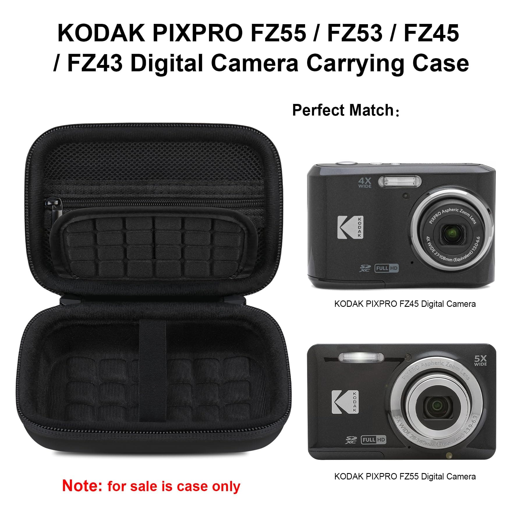 Elonbo Camera Carrying Case for Kodak PIXPRO FZ55 / FZ53 / FZ45 / FZ43 16MP Digital Camera, Vlogging Camera Storage Holder Trave Bag, Mesh Bag Fits Batteries, Cable, Memory Card, Card Reader, Black thumbnail 2