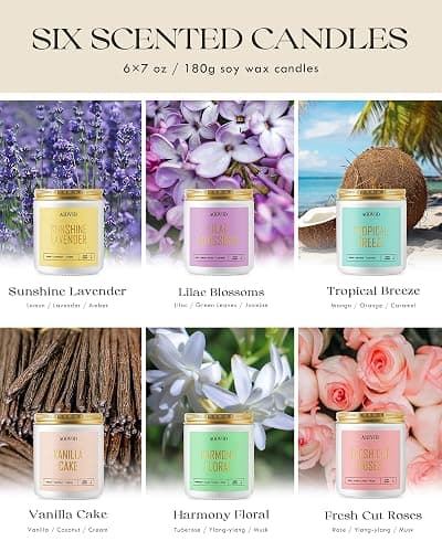 AOOVOO Scented Candles Set - 6 Pack Candles for Women, Lavender/Lilac/Vanilla/Floral/Rose/Breeze, Soy Candle Gifts for Home Scented, 42 oz, 300 Hours Burn Time thumbnail 5