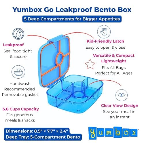 Yumbox Go Leakproof Bento Lunch Box, 5 Compartments, Miami Blue | Deep Portioned Tray | Removable Silicone Gasket | Lightweight Construction | Fits Most Lunch Bags | Easy-Clean Design thumbnail 5