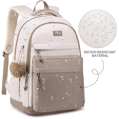 MOMUVO School Backpack Women and Teen Girls,Cute Bookbag Lightweight Laptop Backpack College SchoolBag Students - 15.6 inch - Khaki Beige thumbnail 6