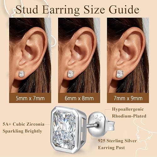 Jiahanzb Brilliant Heart-cut/Oval-cut/Trillion-cut/Cushion-cut/Emerald-cut/Marquise-cut Stud, 925 Sterling Silver Cubic Zirconia Stud Earrings for Women Men thumbnail 6
