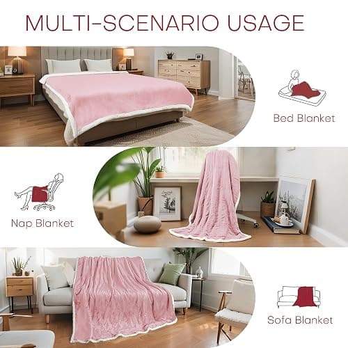 Electric Heated Blanket Full Size 72"x84" - Flannel & Sherpa Fabric Dual-Sided, 6 Heat Settings & 1-10 Hours Auto Off, Soft & Cozy Warming Throw for Home, Office, or Bed, Machine Washable, Light Pink thumbnail 5
