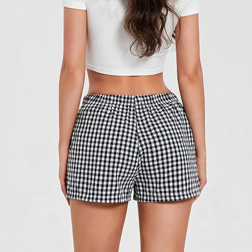 NUFIWI Women Y2k Pajamas Shorts Gingham Cute Pj Short Pants Plaid Lounge Shorts Sleep Bottoms Elastic Boxers Streetwear thumbnail 7