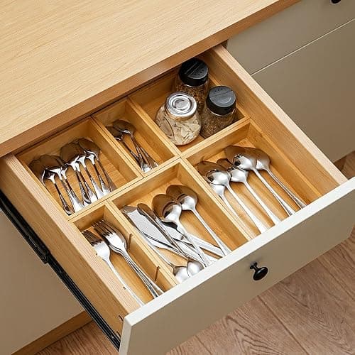 Fabsome Drawer Organizer, Set of 9 Bamboo Wood Kitchen Makeup Desk Junk Tea Drawer Storage Boxes Bins for Cutlery Silverware Utensils Flatware, Small Wooden Container Tray for Bathroom, Office thumbnail 6
