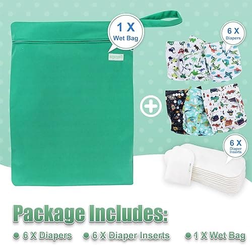 wegreeco Cloth Diapers 6 Pack with 6 Inserts & 1 Wet Bag, Washable Cloth Diapers for Babies, One Size Adjustable Reusable (Car, Airplane) thumbnail 7