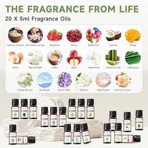 PHATOIL Coconut 20 Pcs Fragrance Oil Set, Premium Fragrance Oil, for Humidifier, DIY Candle & Soap Making Scent, Aromatherapy Diffuser Oils Set (5ML) thumbnail 2