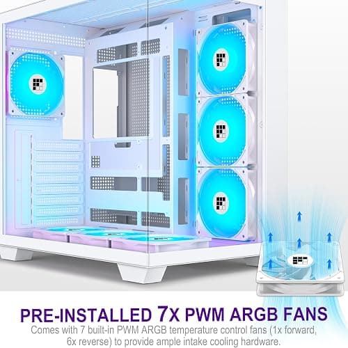 FOIFKIN F600 PC Case - Pre-Installed 7 PWM ARGB Fan, ATX Mid-Tower Gaming PC Case, 270° Panoramic Glass with Type-C, FOIFKIN (White, F600) thumbnail 5