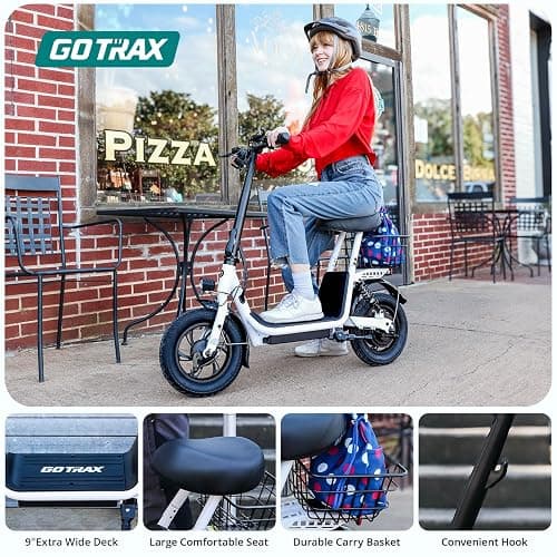Gotrax A5 Electric Scooter w/Seat for Adults, 12" Pneumatic Tire, Max 15.5 Miles&15.5 Mph Power by 400W Motor, Dual Rear Shock Absorber&Dual Brake, Comfortable Wider Seat&Carry Basket&Hook, White thumbnail 5