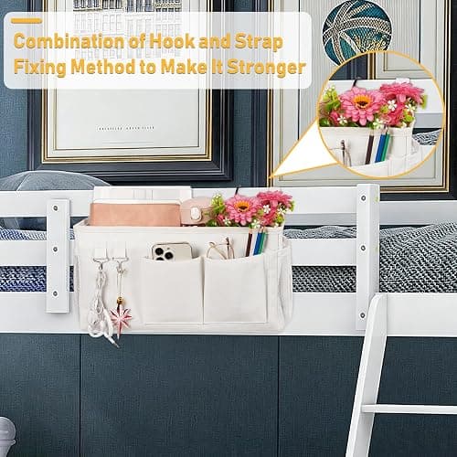 Lilithye Bedside Caddy, Bedside Storage Bag Hanging Organizer for Bunk Bed | Bed Caddy with Fixed Straps and Water Bottle Holder for Home, College Dorm, Bunk Bed, Hospital Bed and Crib Bed Rails thumbnail 3