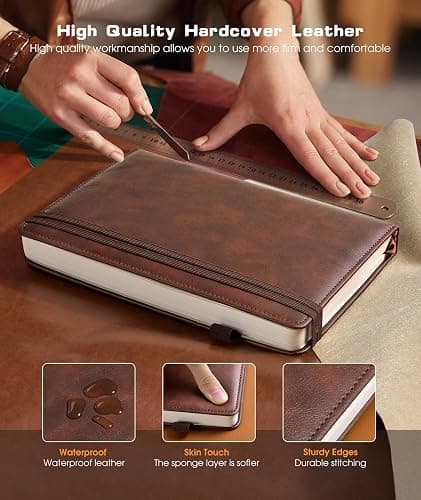 Lined Journal Notebook for Women Men, 256 Numbered Pages Hardcover Leather Journals for Writing, A5 Journaling Notebooks, College Ruled Journal for Business Work School Note Taking 5.75" x 8.38" Brown thumbnail 3