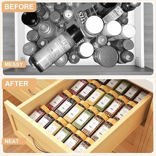 24 Spice Jars with Spice Drawer Organizer, 355 Spice Labels, 4 Pack Expandable From 11'' to 21'' Acrylic Spice Rack for Drawer, Seasoning Containers Storage Organization for Kitchen Cabinet Countertop thumbnail 6