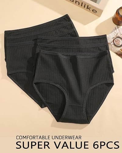 FINETOO Cotton Underwear for Women High Waisted Full Coverage Briefs Soft Breathable Moisture Wicking Ladies Panties 6 Pack thumbnail 5