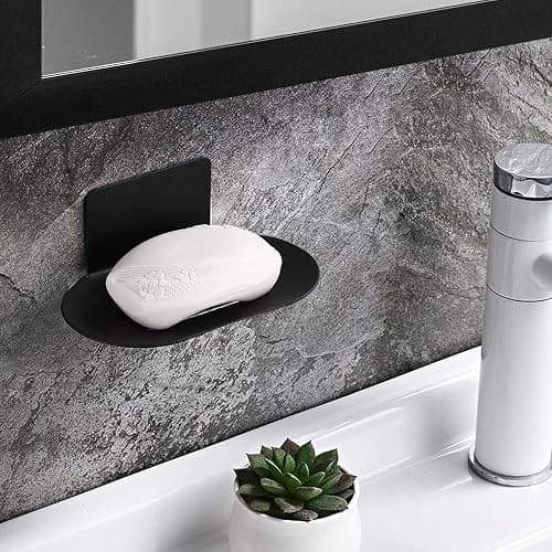 Rise age Soap Holders for Shower, Adhesive Shower Soap Holder, Stainless Steel Black Soap Bar Holder, No Drilled Soap Dishes for Wall, Bathroom, Kitchen Sink (Matte Black 2 Pcs) thumbnail 4