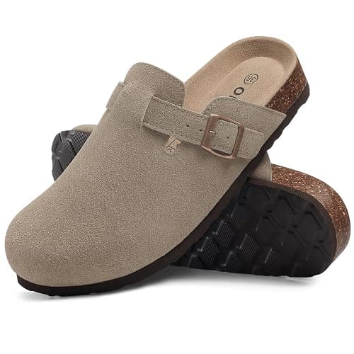 ODOLY Genuine Suede Clogs for Women Men Soft Cork Footbed Leather Mules Comfort Potato Shoes with Arch Support thumbnail 6