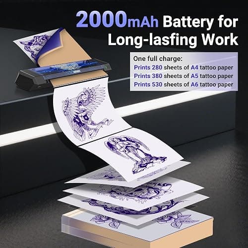 ORGBRO Tattoo Stencil Printer, X8 Thermal Tattoo Transfer Printer with 30pcs Transfer Paper, A4/A5/A6 3-in-1 Wireless Tattoo Machine for Tattoo Artists & Beginners, Compatible with Phone/Tablet/PC thumbnail 4