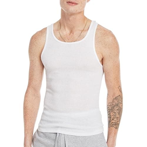 Hanes Men's Tank Top Undershirt Pack, Moisture-Wicking Cotton Ribbed Tanks for Men, Multi-Pack, White or Black/Gray thumbnail 3
