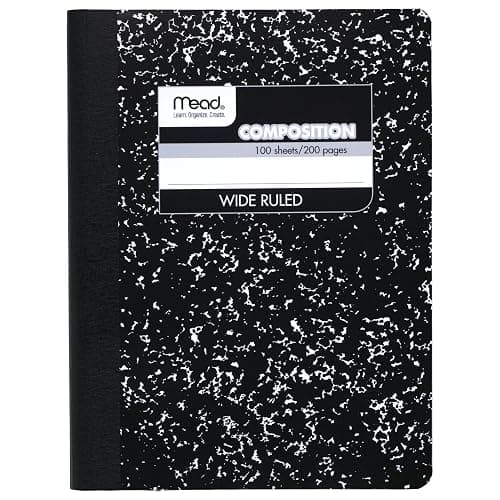 Mead Composition Notebook, Wide Ruled Paper, 7.5" x 9.75", 100 Sheets, Black Marble (09910) - Image 1