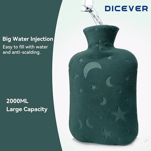 DICEVER Hot Water Bottle with Soft Cover, 2L Hot Water Bag for Menstrual Cramps, Neck and Shoulder Pain Relief, Hot and Cold Therapies, Hand Feet Warmer, Green thumbnail 6
