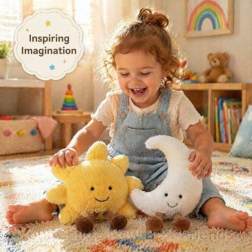 Malvjun Sun and Moon Plush Toy | 12'' Soft Smiling Stuffed Plushie Toys, Cute Decorative Throw Pillows for Kids Bedroom, Children's Birthday Holiday Gift Set thumbnail 7