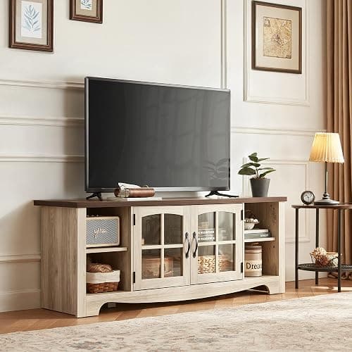 LINSY HOME Farmhouse TV Stand for 65 Inch TV, Wood Entertainment Center with Glass Door Storage Cabinet & Adjustable Shelves, Large Sturdy TV Console Table for Living Room Bedroom thumbnail 9