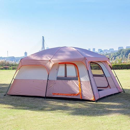 KTT Extra Large Tent 6-10-12-14 Person(A),Family Cabin Tents,2 Rooms,3 Doors and 3 Windows with Mesh,Straight Wall,Waterproof,Double Layer,Big Tent for Outdoor,Picnic,Camping,Family Gathering thumbnail 2