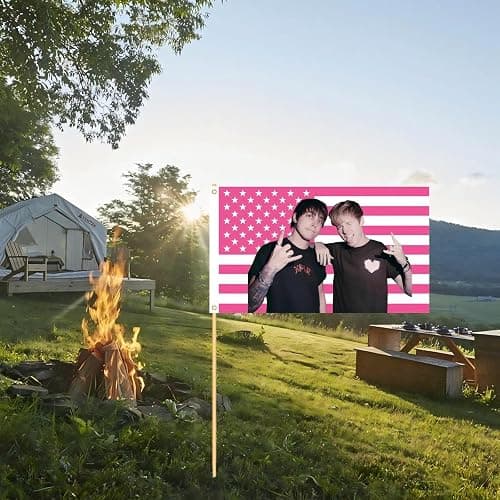 WENWELL Sam and Colby American Flag Wall Tapestry, Pink and White Stars and Stripes Design, Polyester Banner with Brass Grommets, 3x5 Feet, for College Dorm Room, Bedroom thumbnail 4